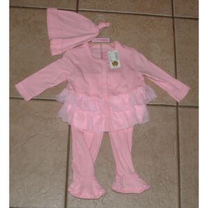 NEW NWT Girls Sz 6-9 Months Pink Soft Cotton 3 Pc Footed Outfit CHILDRENS PLACE